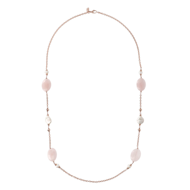 Long Necklace with Natural Stones and Freshwater Cultured Pearls