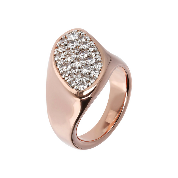 Chevalier Ring with Oval Pavé in Cubic Zirconia