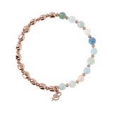 Elastic Bracelet with Natural Stones and Golden Rosé Spheres