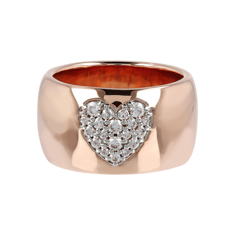 Band Ring with Pavé Heart in Cubic Zirconia
