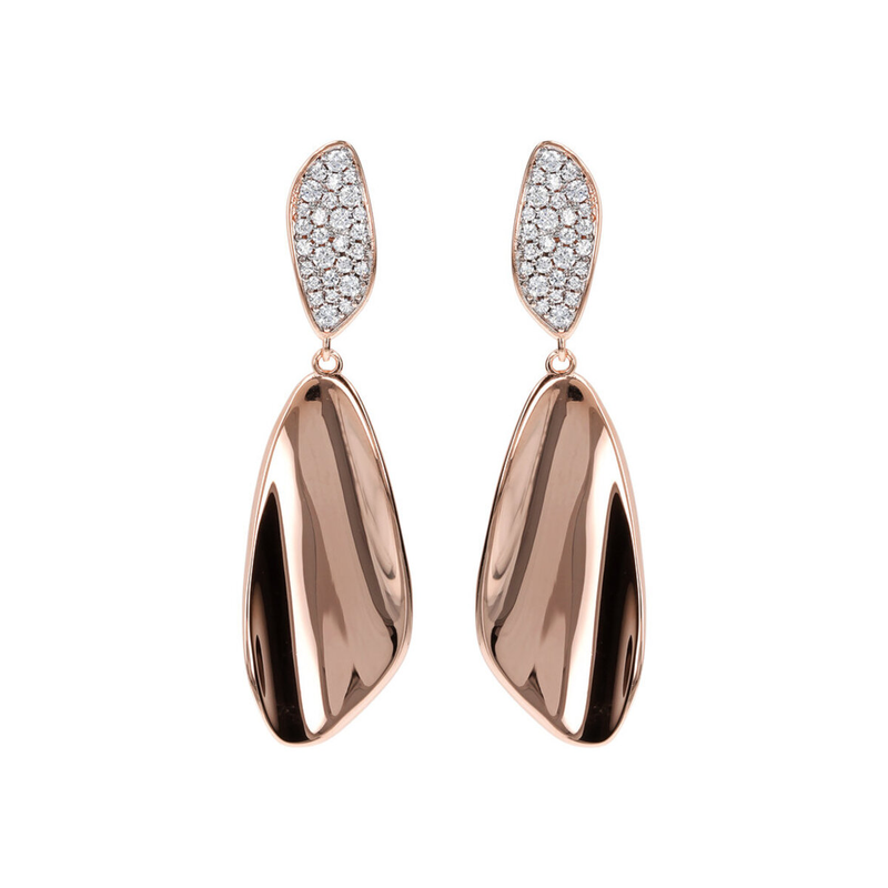 Sinuous Design Pendant Earrings with Pavé in Cubic Zirconia
