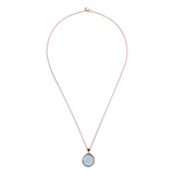 Long Rolo Chain Necklace with Round Natural Stone Pendant