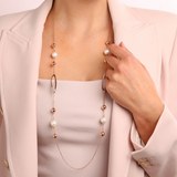 Long Rolo Chain Necklace with Oval Details and Freshwater Cultured Pearls Ø 12 mm