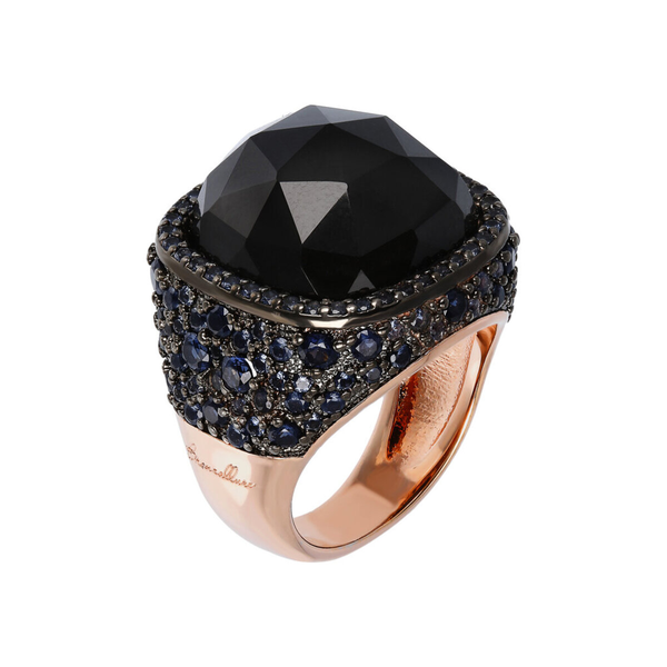 Chevalier-Ring mit schwarzem Onyx und Pavé