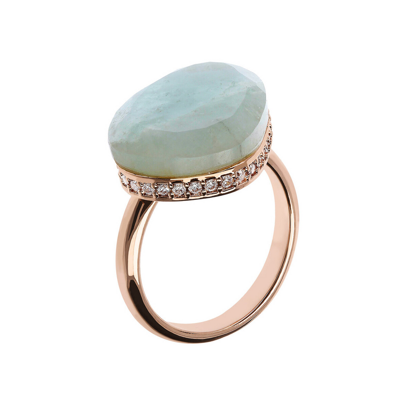 Drop Cocktail Ring with Natural Stone and Cubic Zirconia