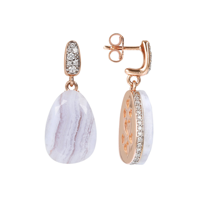 Drop Dangle Earrings with Natural Stone and Cubic Zirconia