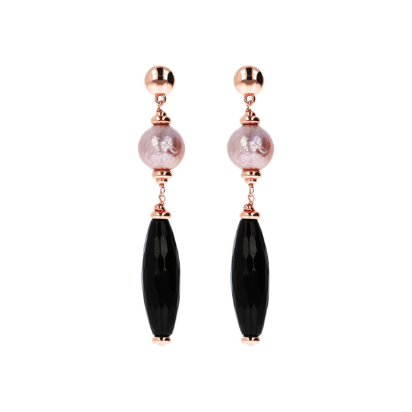 Ohrringe mit schwarzem Onyx und rosa Süßwasser-Ming-Zuchtperle