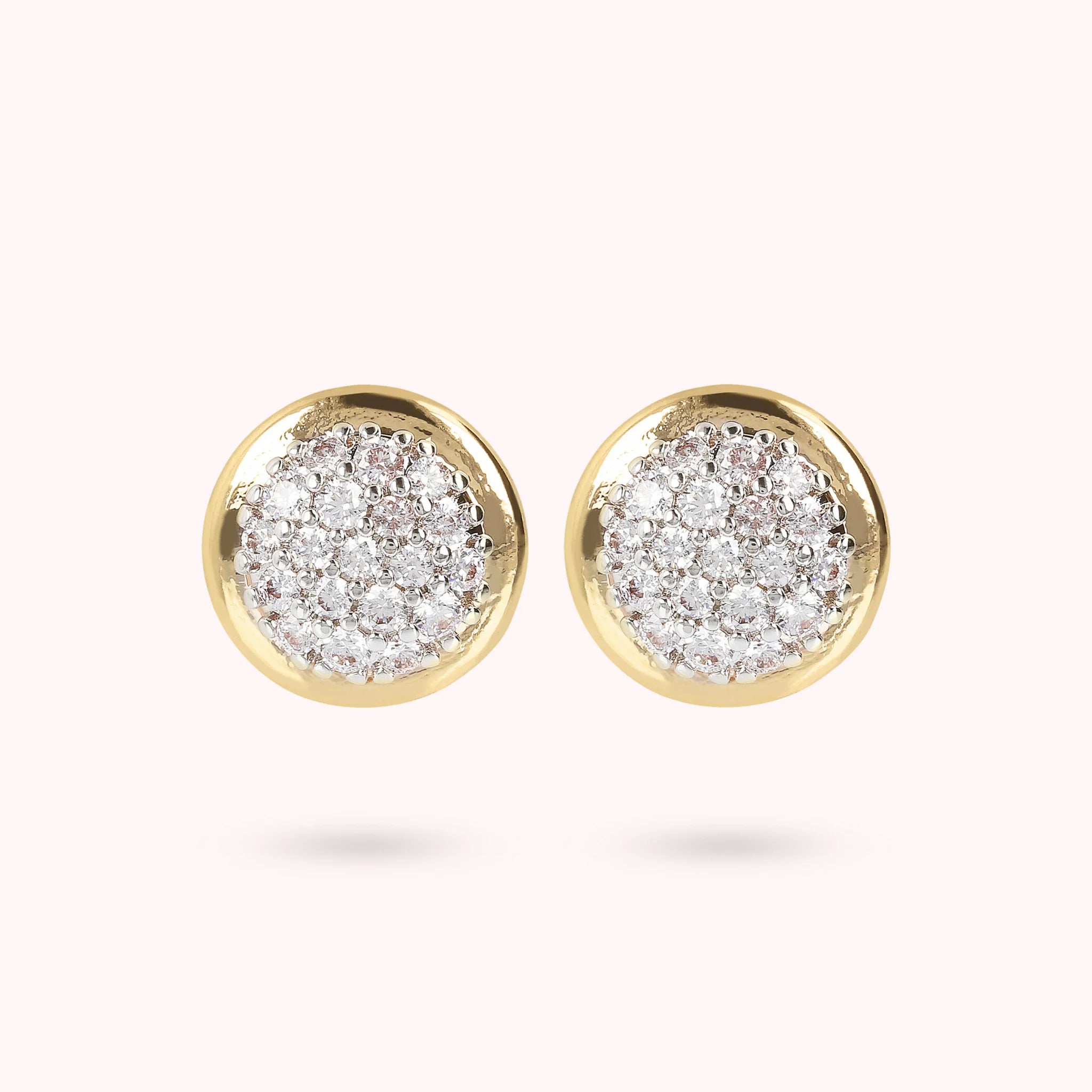 Orecchini a Bottone Golden con Pavé in Cubic Zirconia