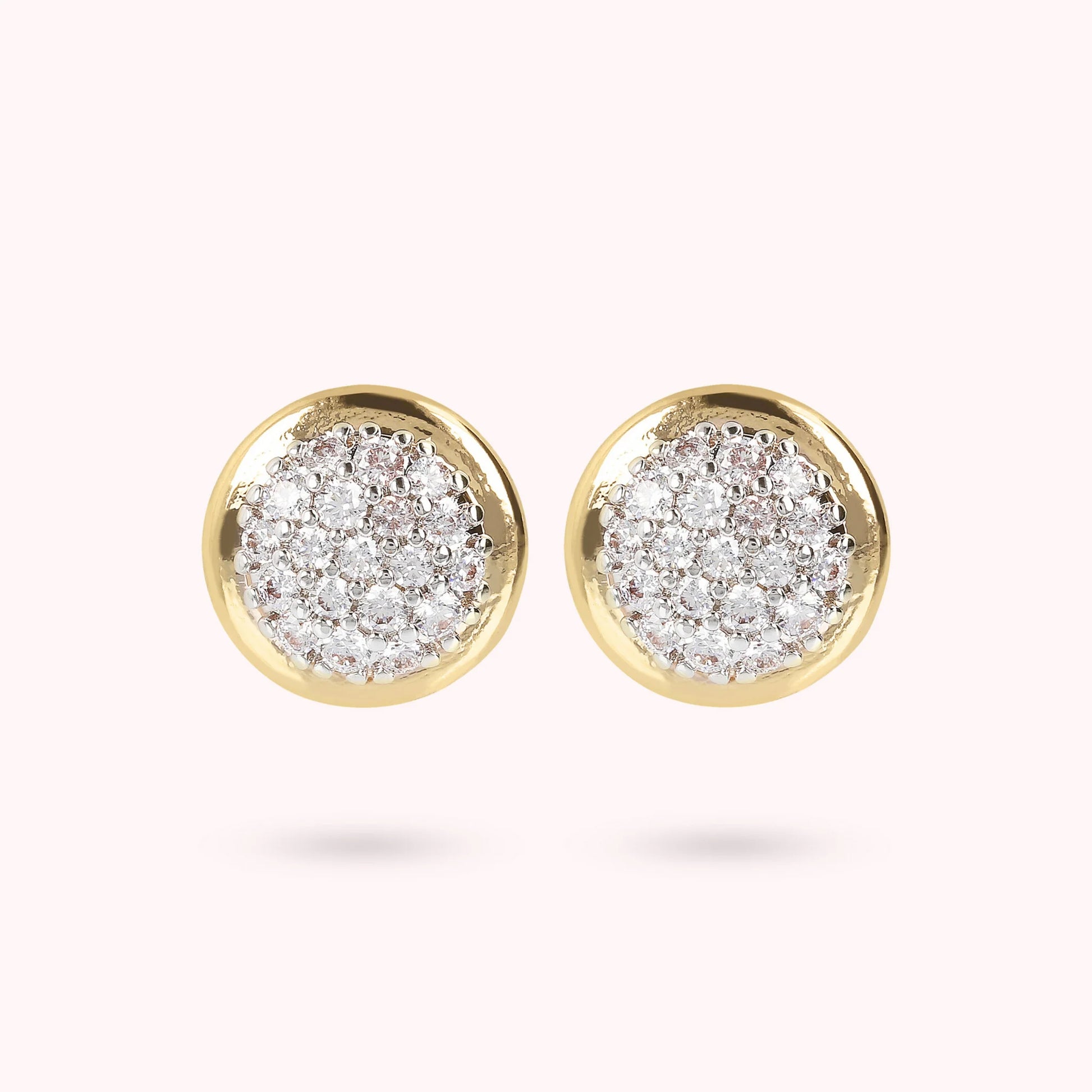 Orecchini a Bottone Golden con Pavé in Cubic Zirconia