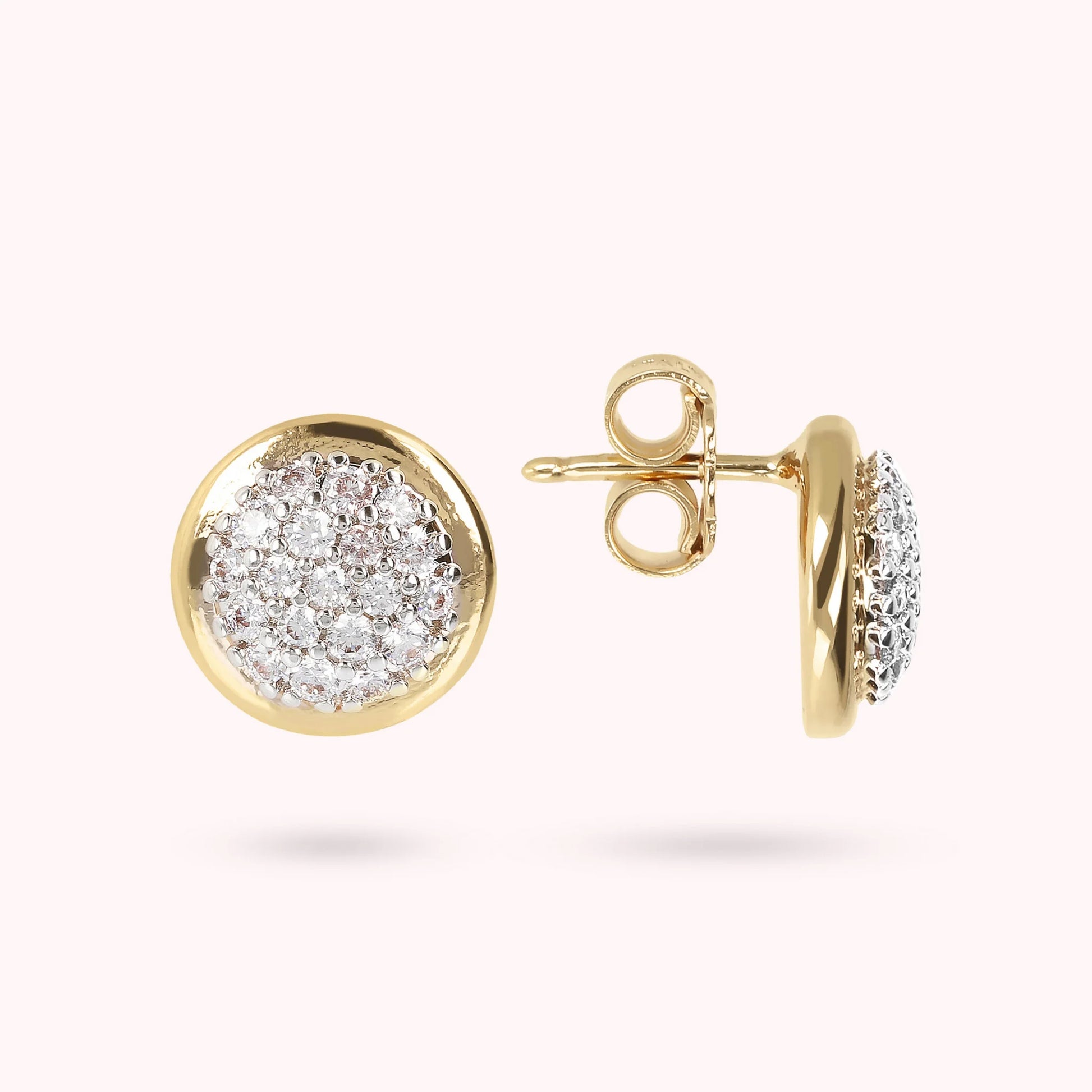 Orecchini a Bottone Golden con Pavé in Cubic Zirconia