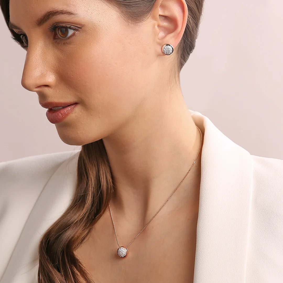 Boucles d'oreilles bouton avec pavé de zircons