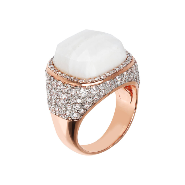 Chevalier Ring with Square White Agate and Pavé
