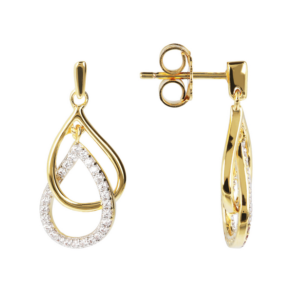 Golden Double Drop Pavé Earrings in Cubic Zirconia