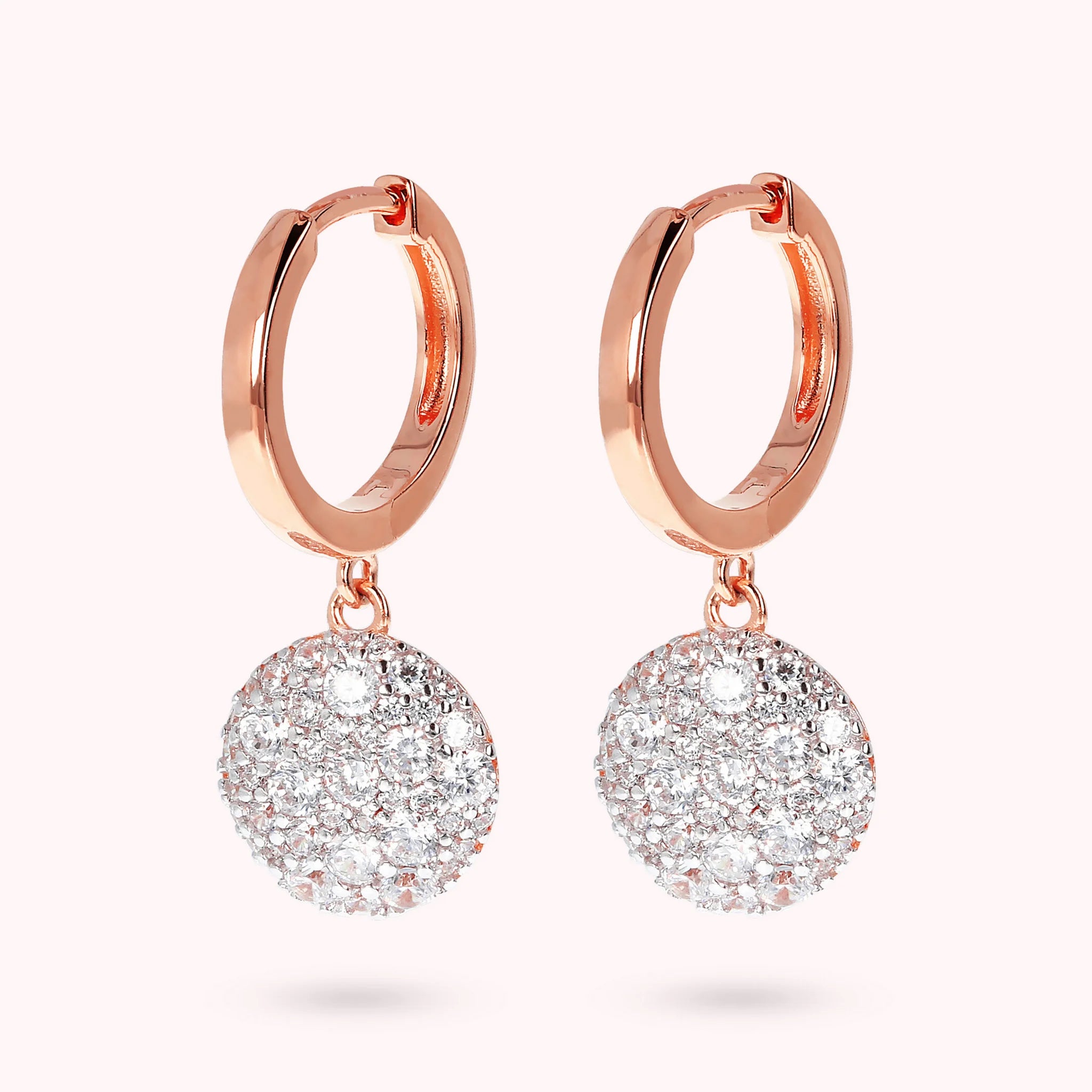 HOOP EARRINGS WITH DANGLE ROUND PAVÈ PENDANT