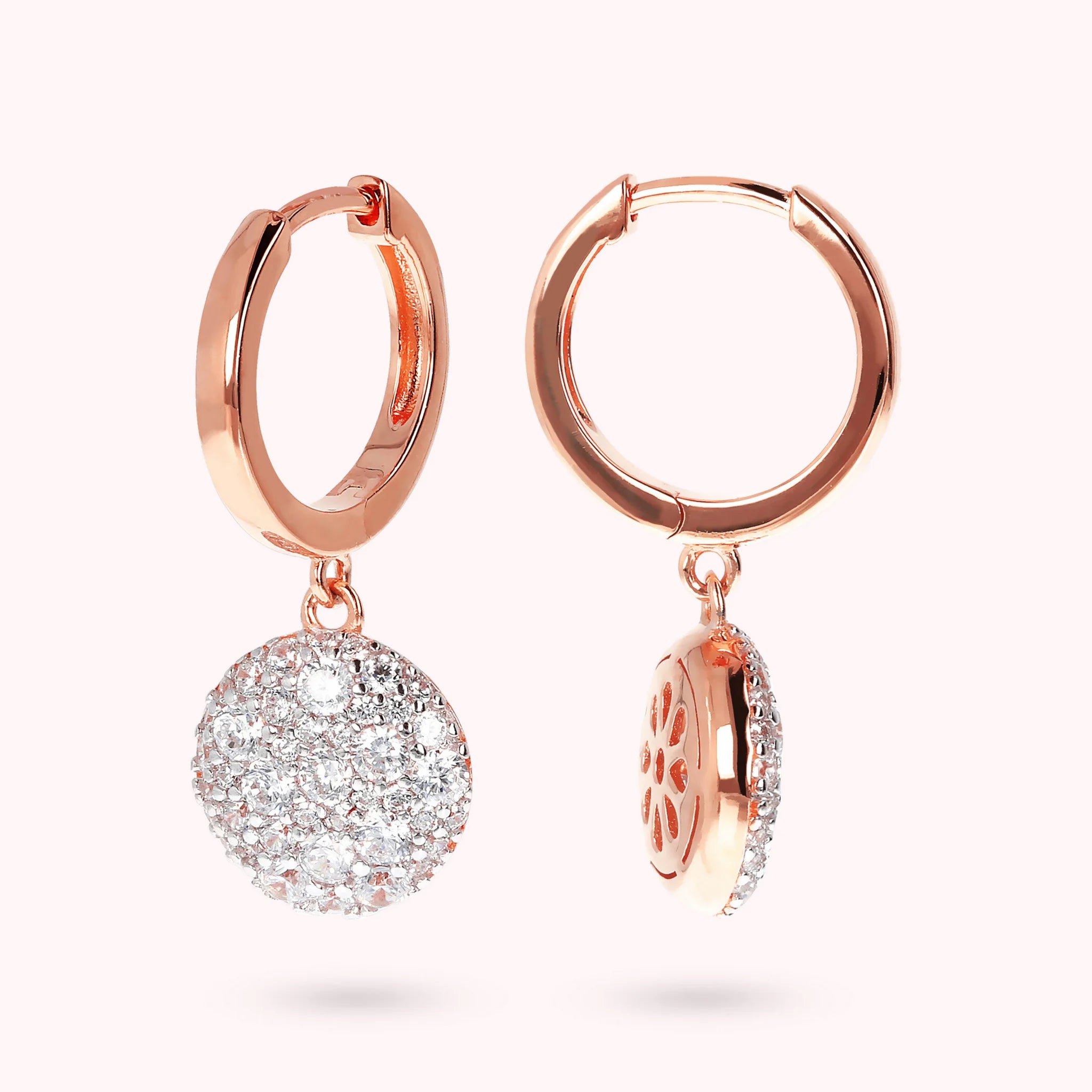 HOOP EARRINGS WITH DANGLE ROUND PAVÈ PENDANT