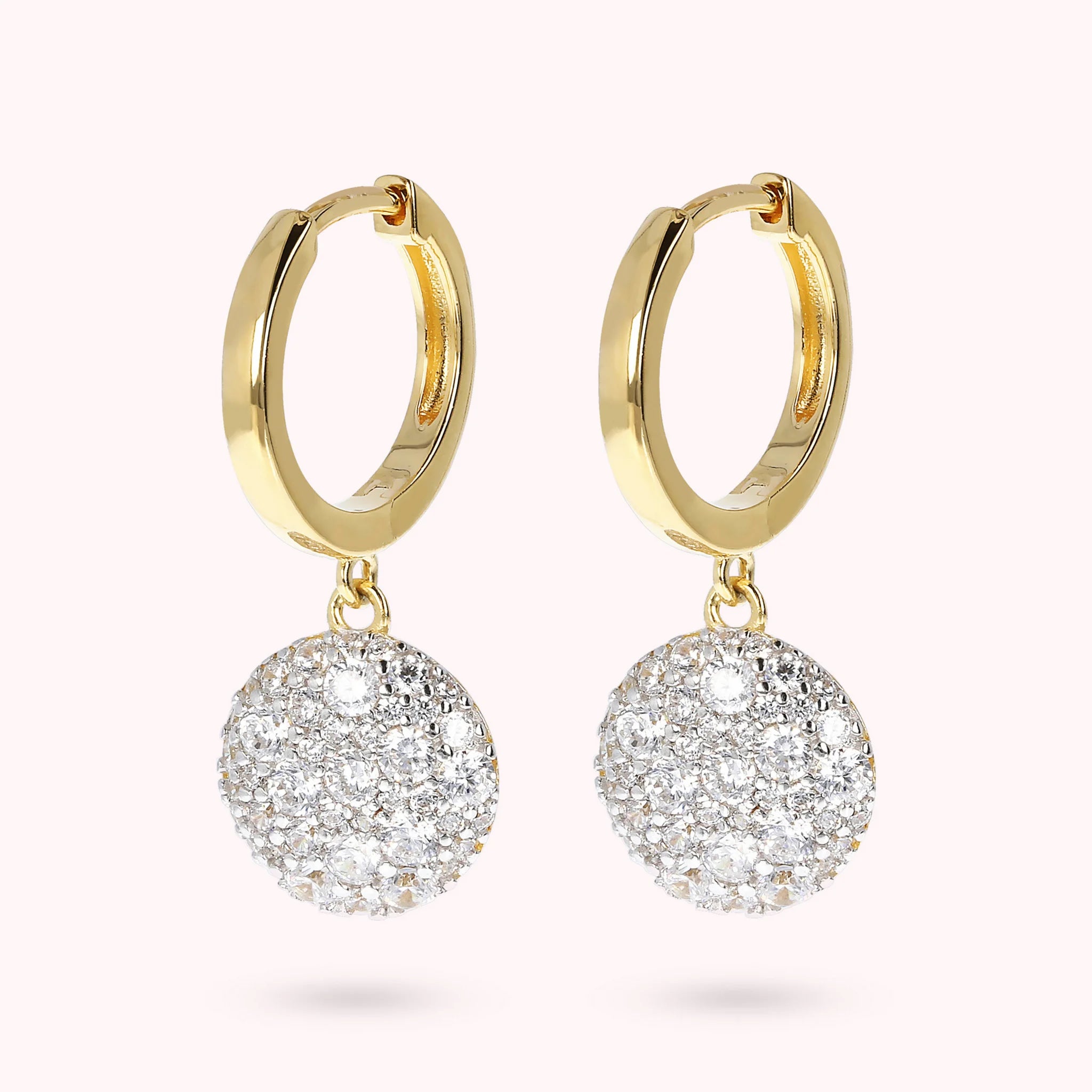 HOOP EARRINGS WITH DANGLE ROUND PAVÈ PENDANT