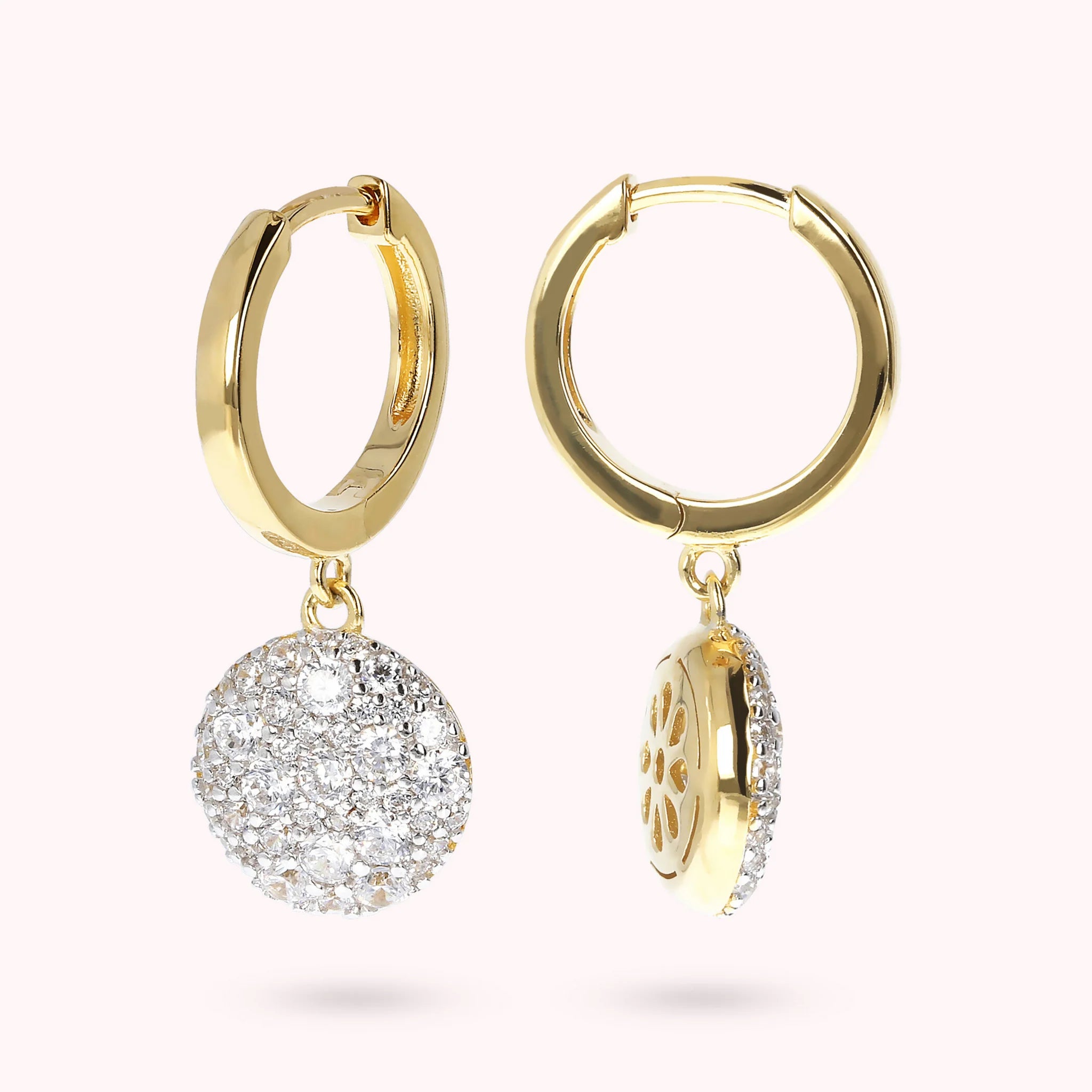 HOOP EARRINGS WITH DANGLE ROUND PAVÈ PENDANT