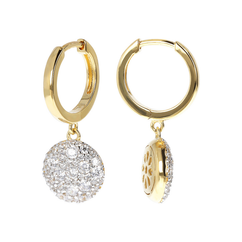 Golden Hoop Earrings with Pavé Pendant in Cubic Zirconia