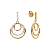 Golden Triple Circle and Pavé Pendant Earrings