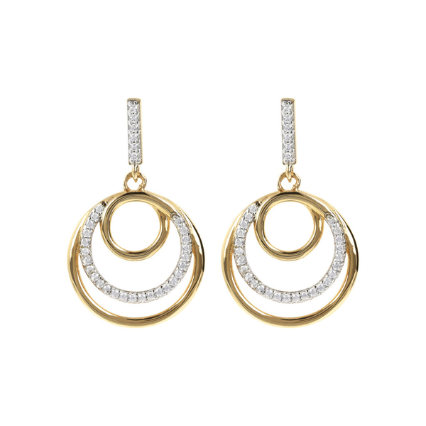 Golden Triple Circle and Pavé Pendant Earrings