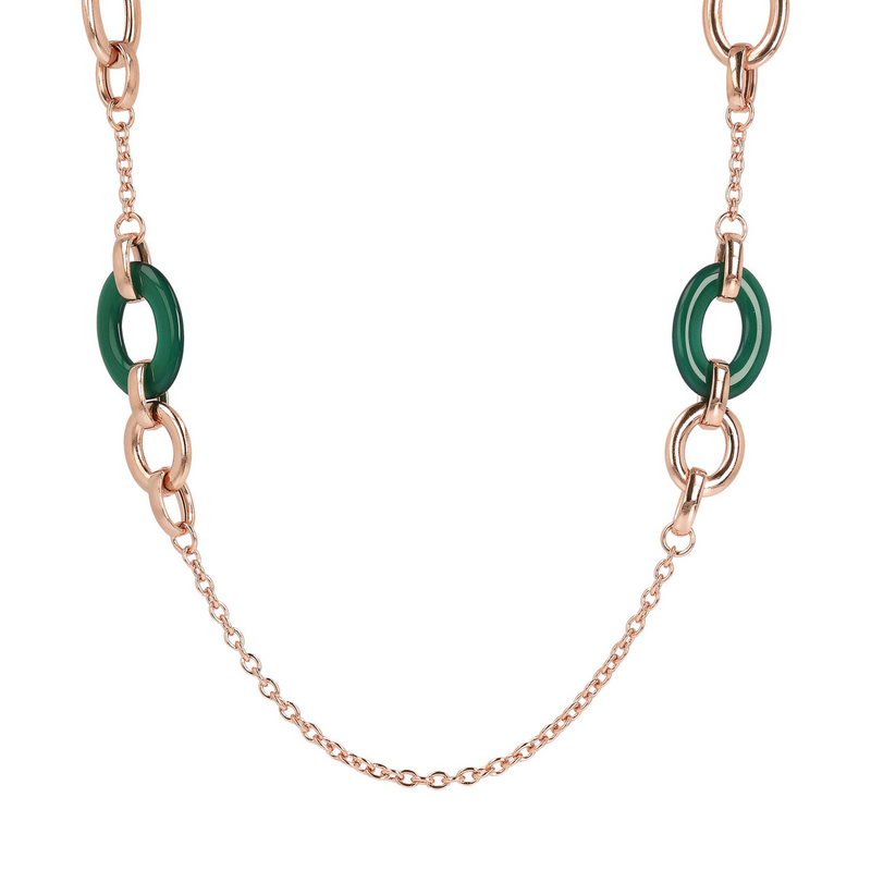 Lange Halskette mit ovalen Gliedern aus Naturstein