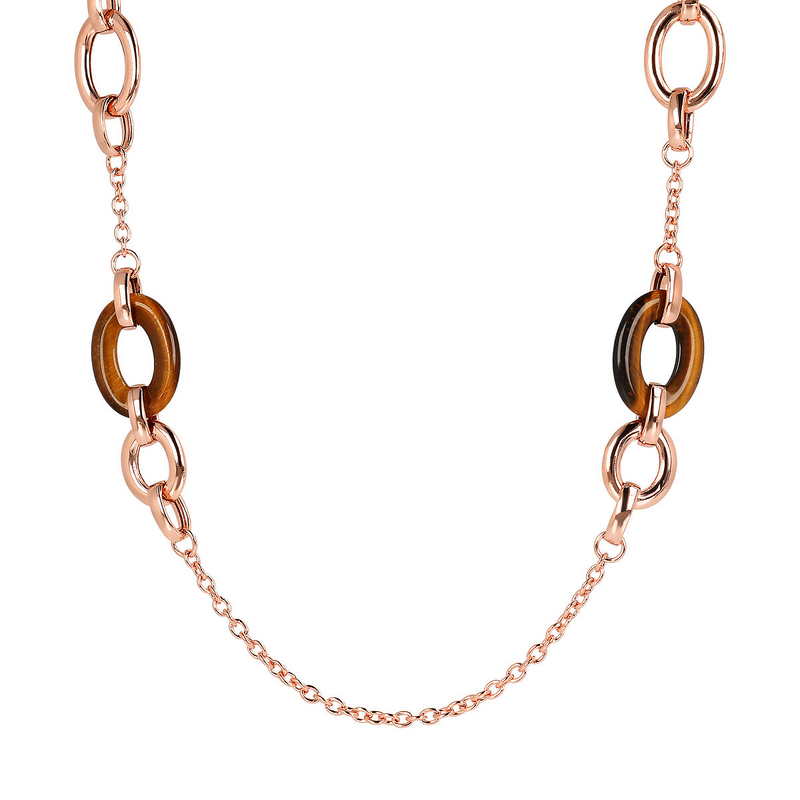 Lange Halskette mit ovalen Gliedern aus Naturstein