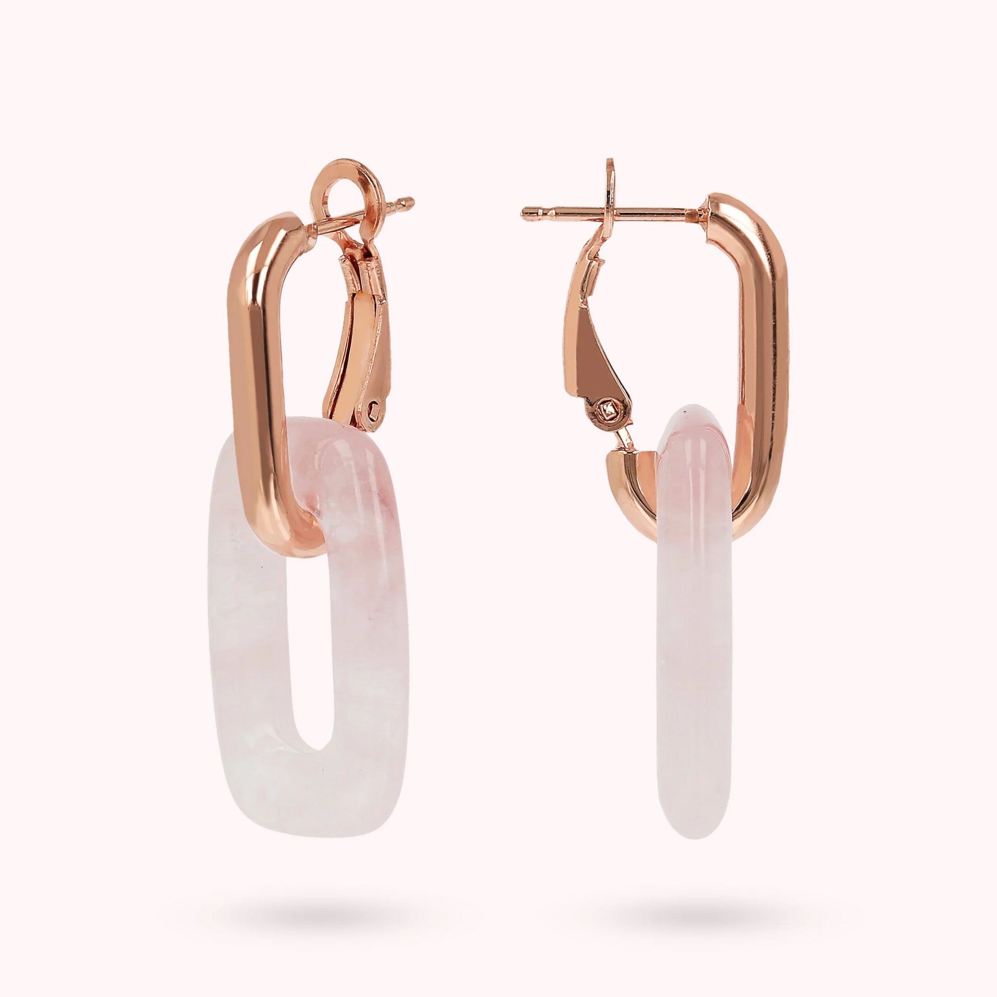 Boucles d'Oreilles Pendantes Maille Rectangulaire en Pierre Naturelle