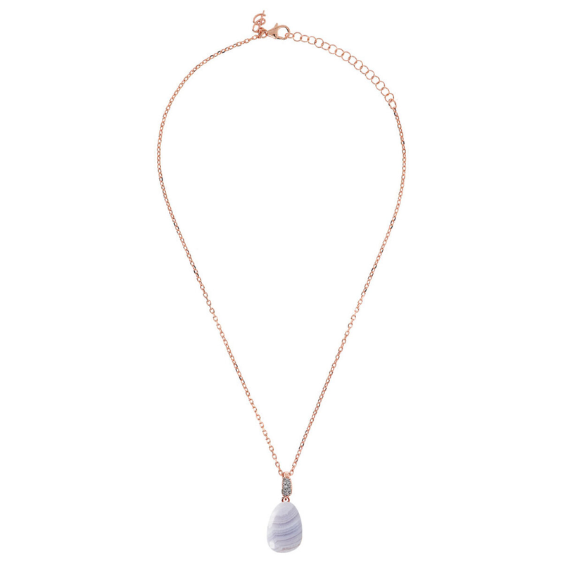 Necklace with Drop Pendant in Natural Stone and Cubic Zirconia
