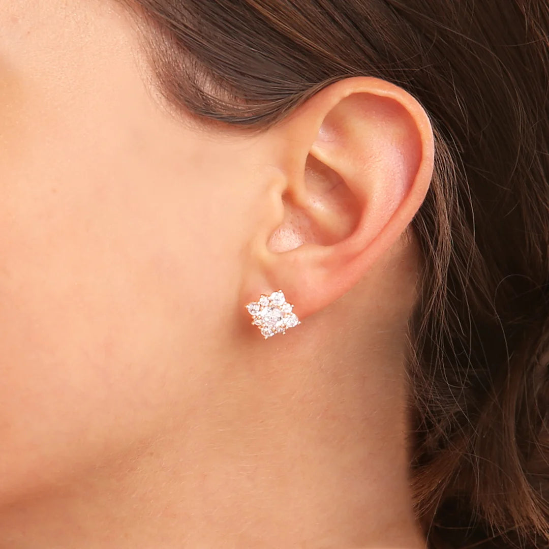 Cubic Zirconia Flower Lobe Earrings