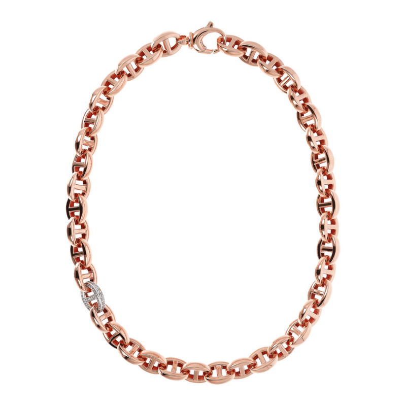 Marina Link Necklace with Pavé Detail in Cubic Zirconia