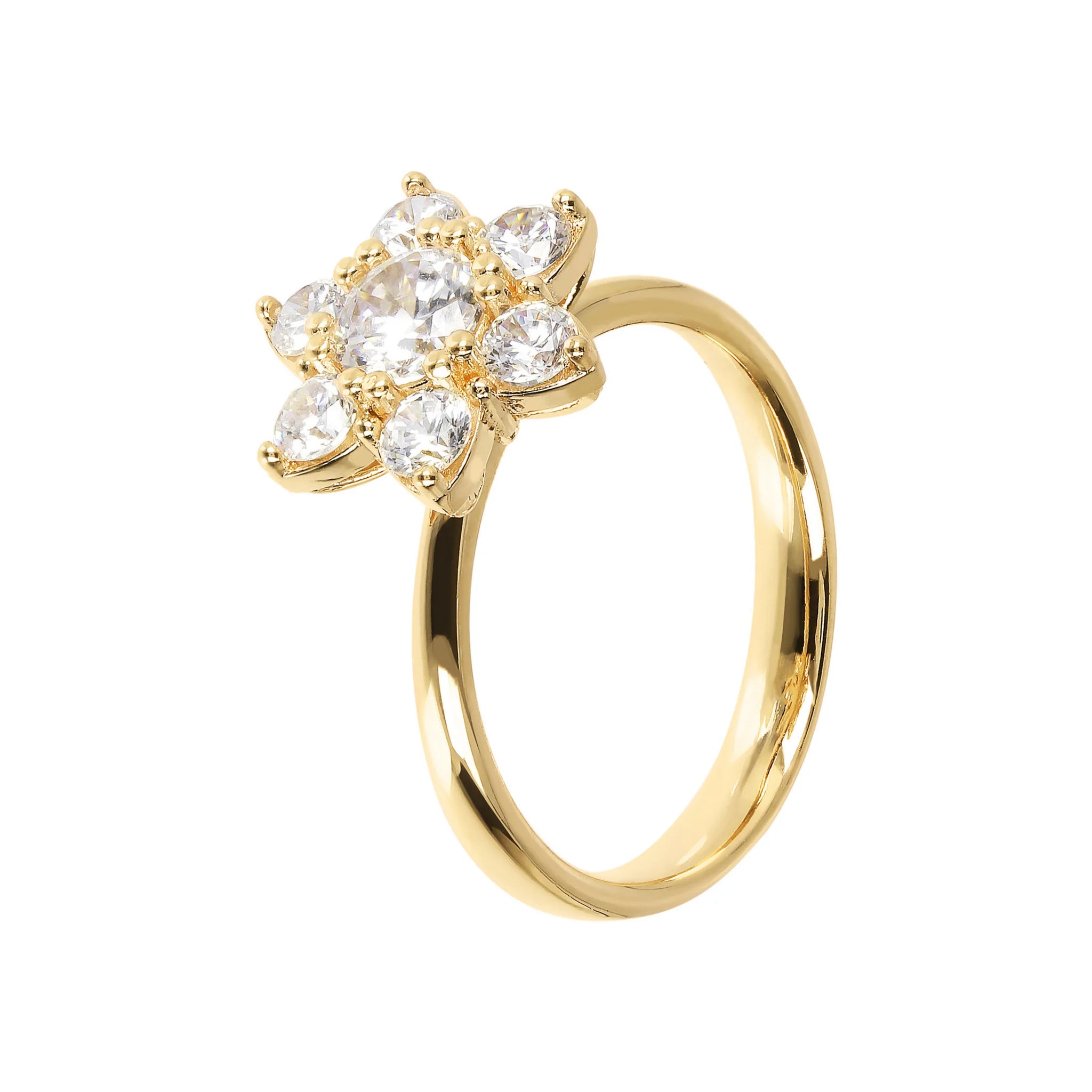 Cubic Zirconia Flower Golden Solitaire Ring