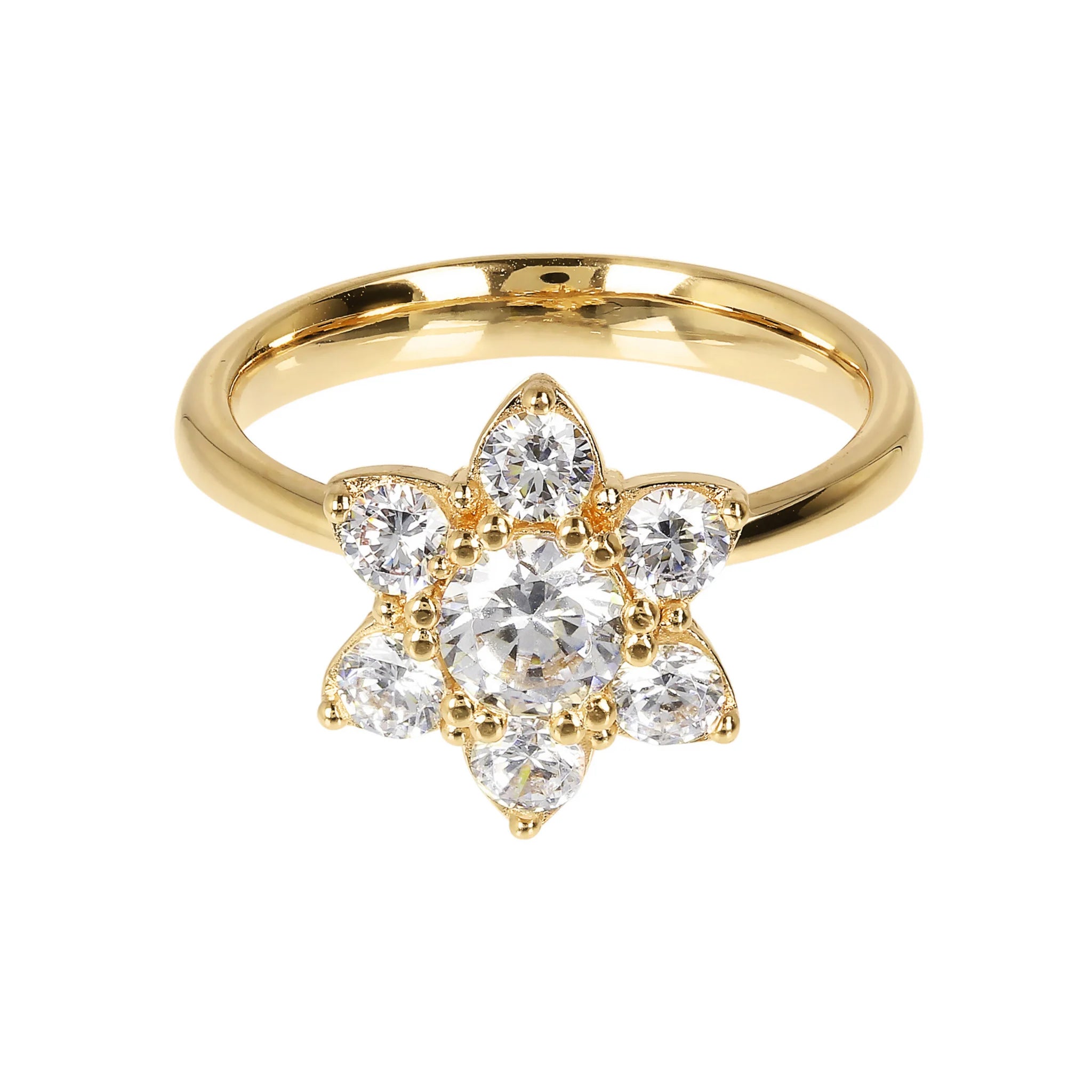 Cubic Zirconia Flower Golden Solitaire Ring