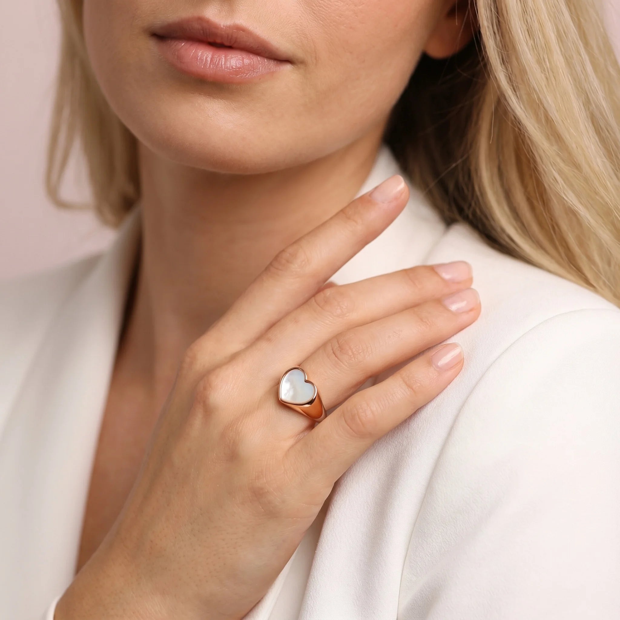 Natural Stone Heart Signet Ring