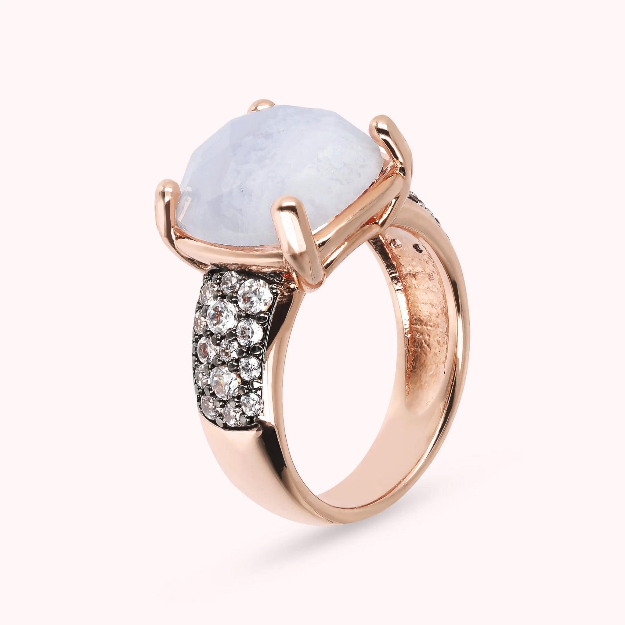 Faceted Stone and Pavé Ring
