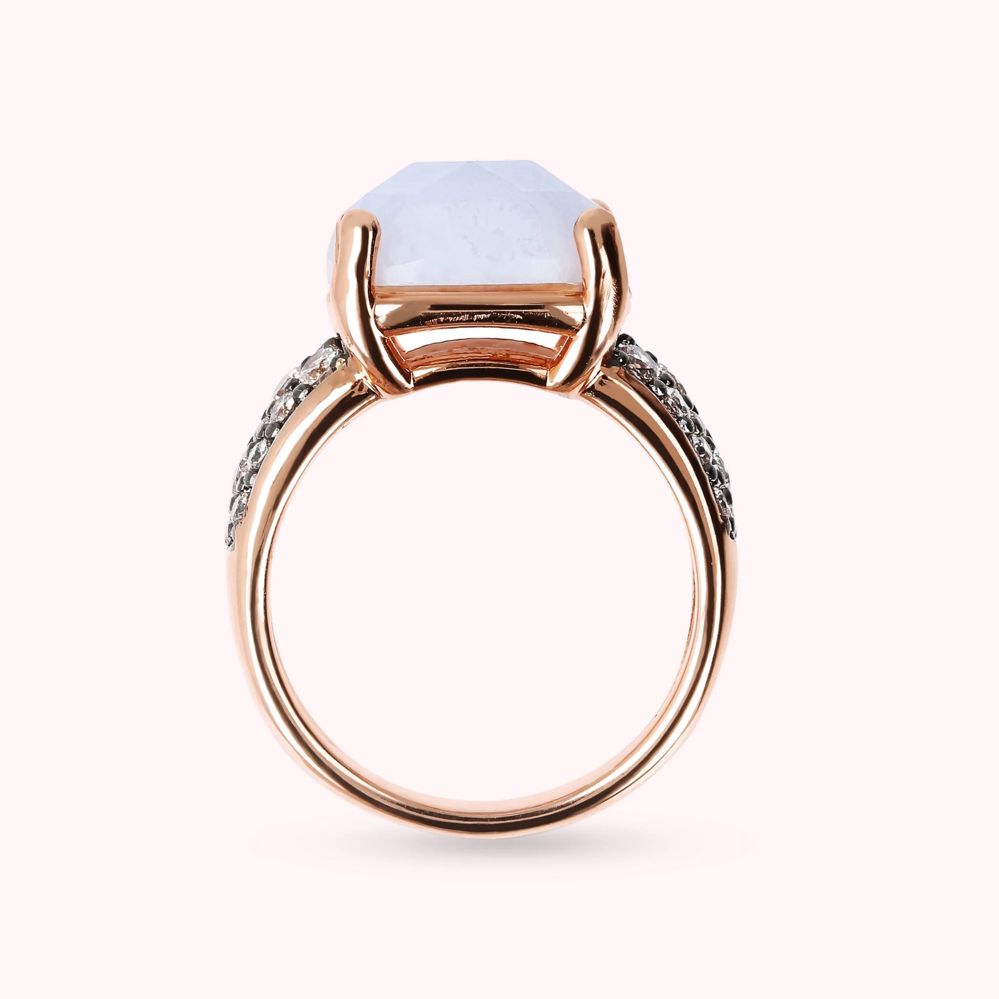 Faceted Stone and Pavé Ring