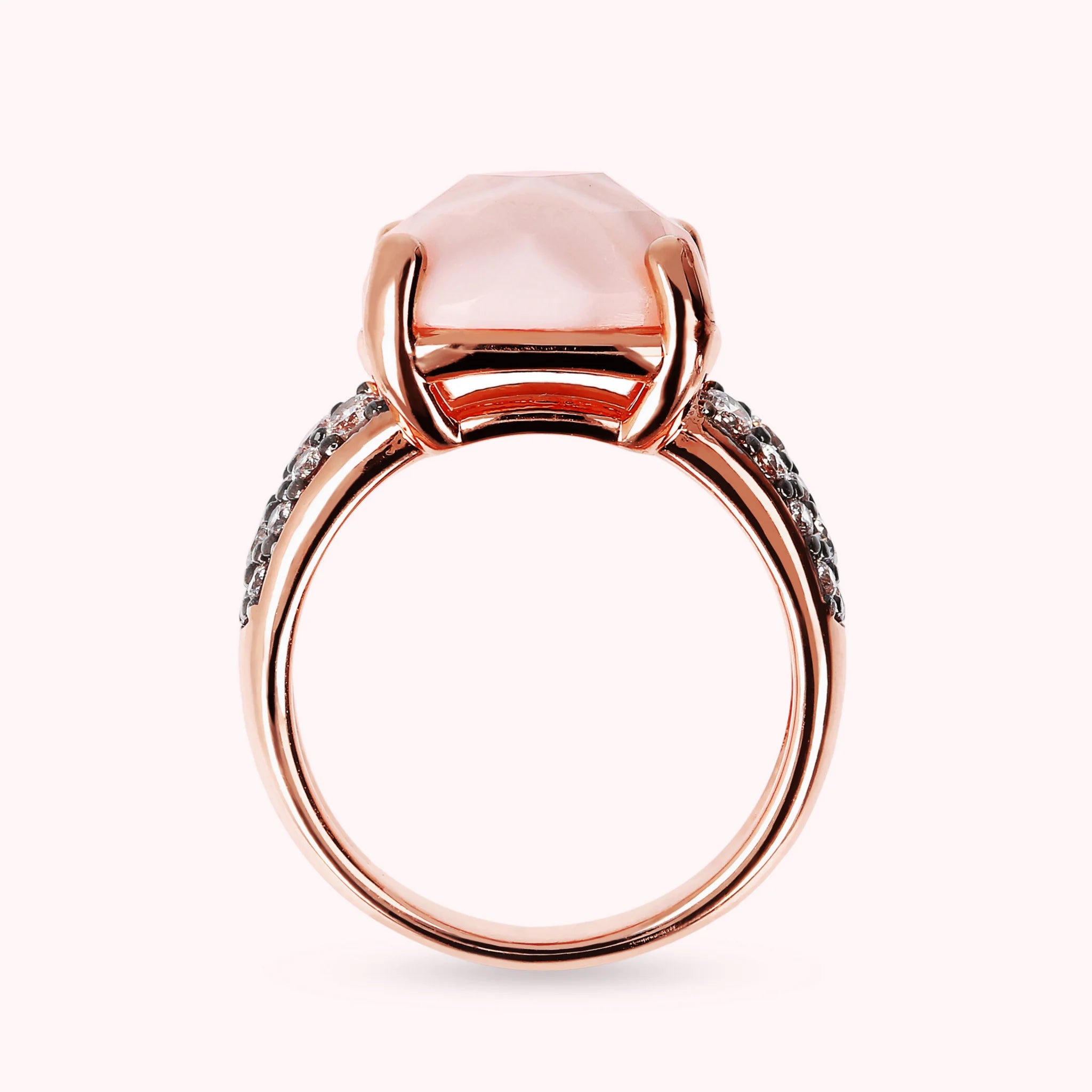 Faceted Stone and Pavé Ring