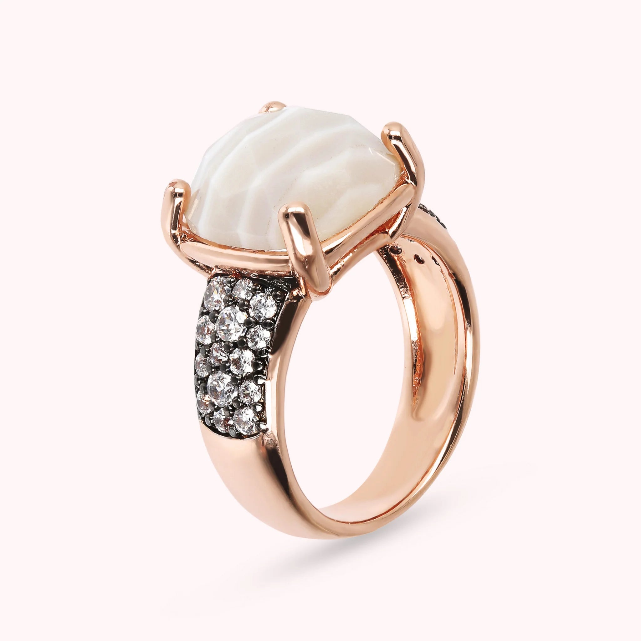 Faceted Stone and Pavé Ring