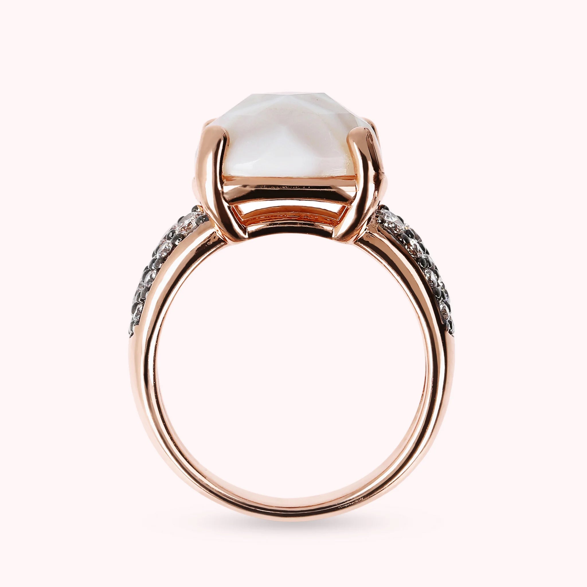 Faceted Stone and Pavé Ring