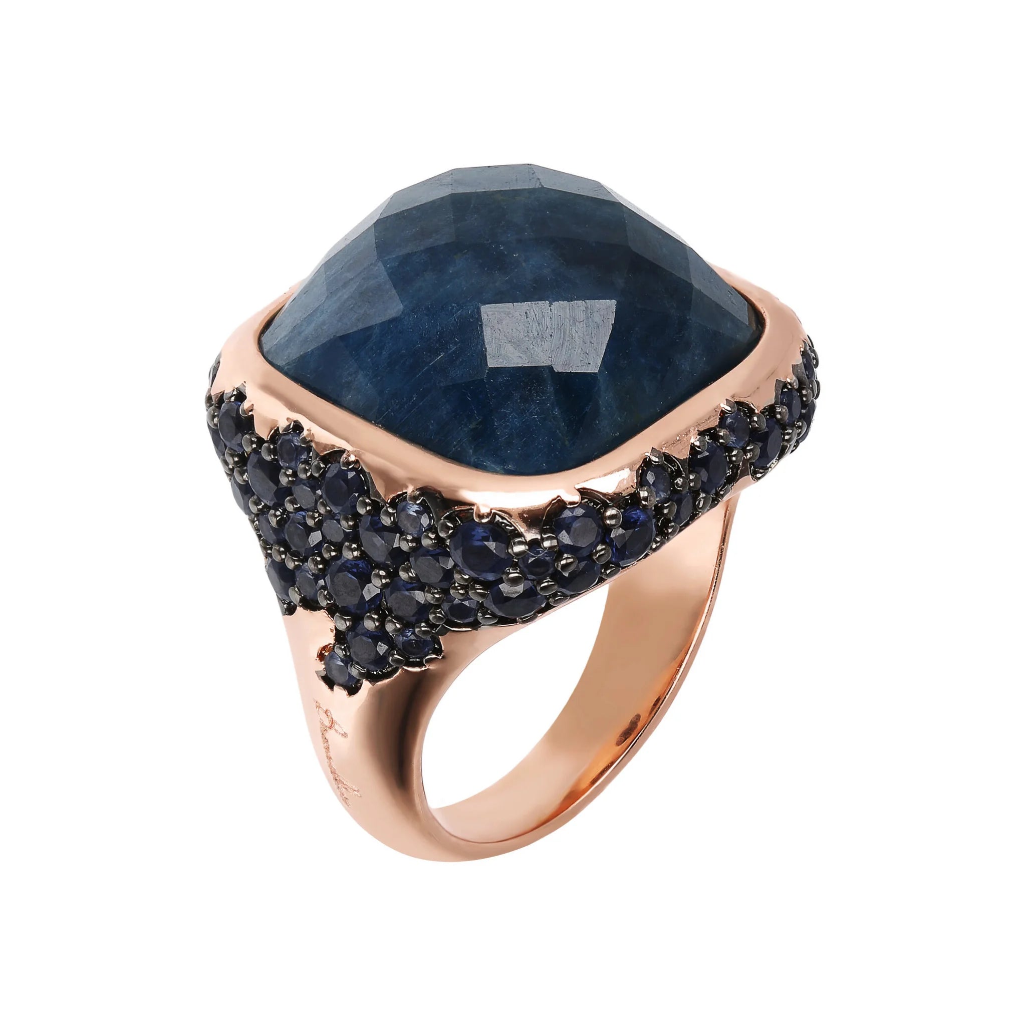 Faceted Square Stone and Pavé Ring
