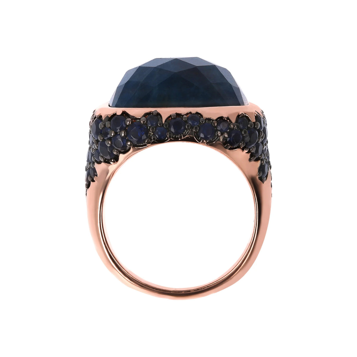 Faceted Square Stone and Pavé Ring