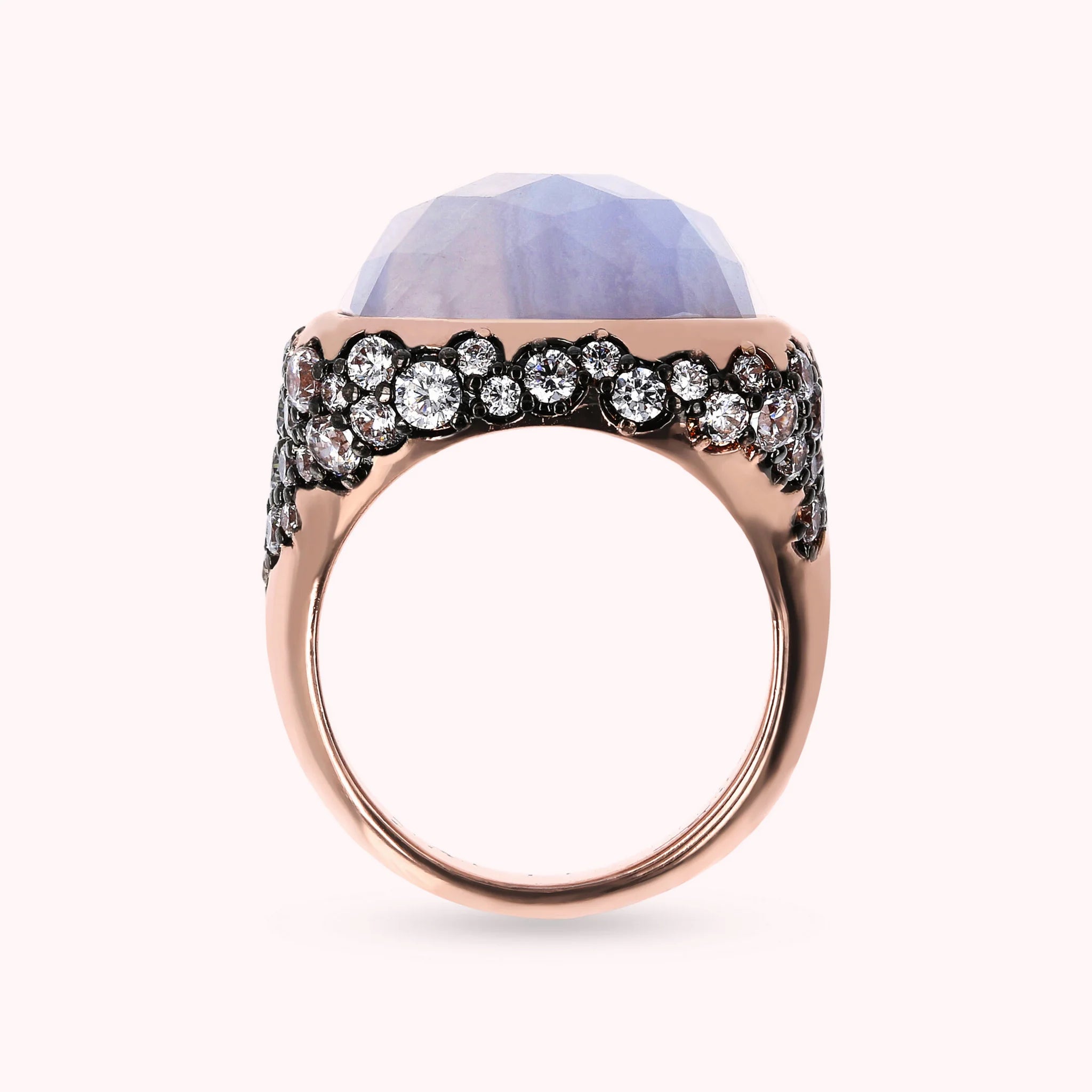 Faceted Square Stone and Pavé Ring