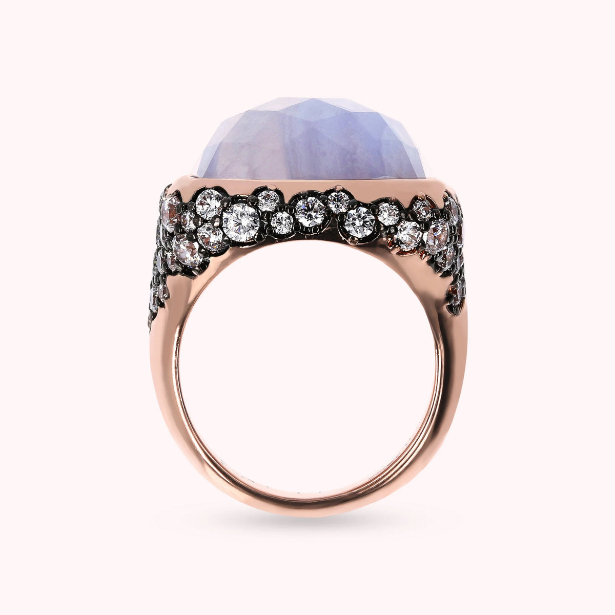 Faceted Square Stone and Pavé Ring