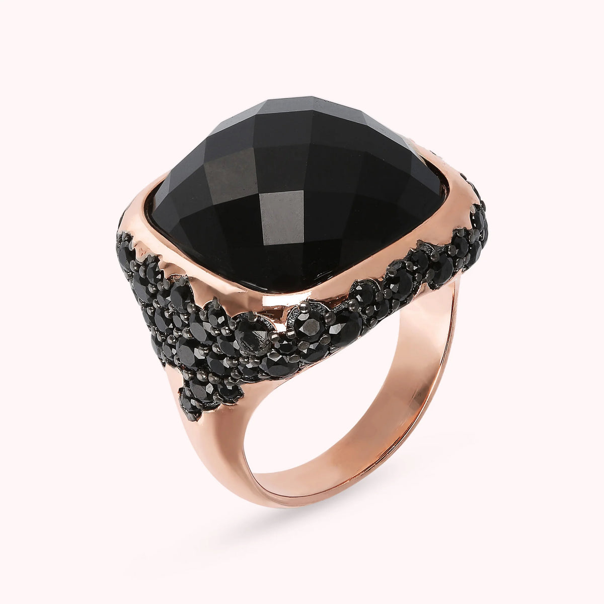 Faceted Square Stone and Pavé Ring