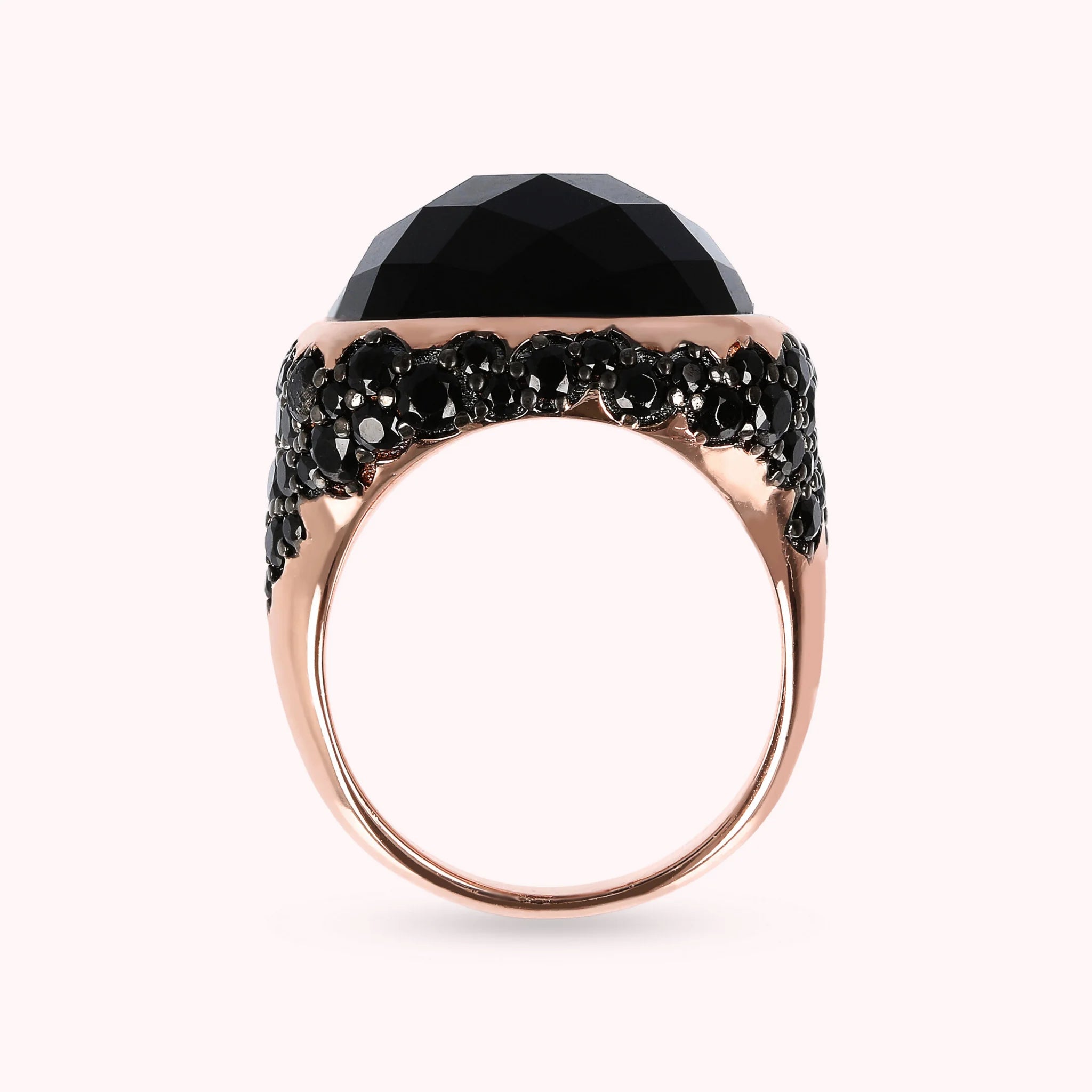 Faceted Square Stone and Pavé Ring