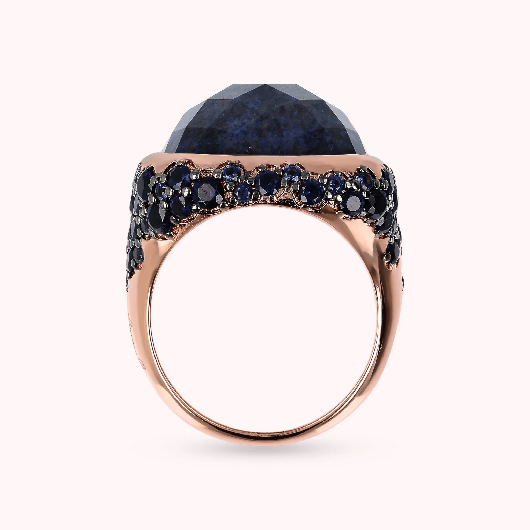 Faceted Square Stone and Pavé Ring