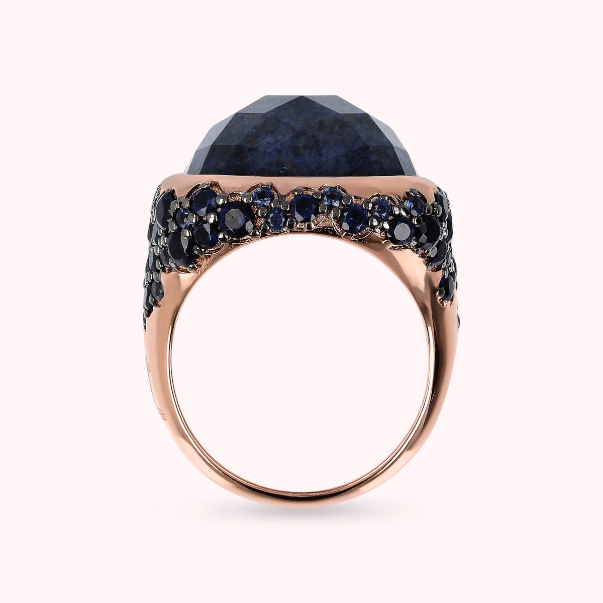 Faceted Square Stone and Pavé Ring