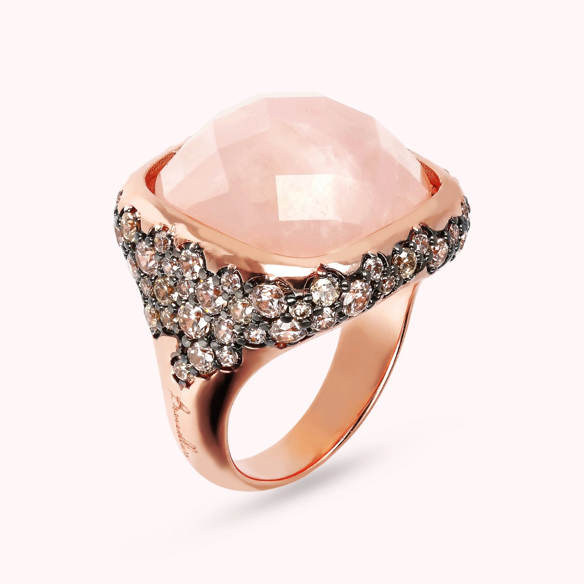 Faceted Square Stone and Pavé Ring