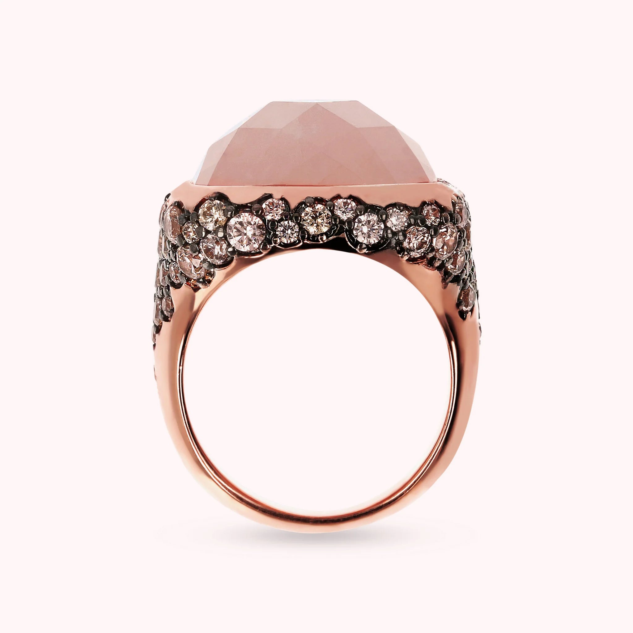 Faceted Square Stone and Pavé Ring