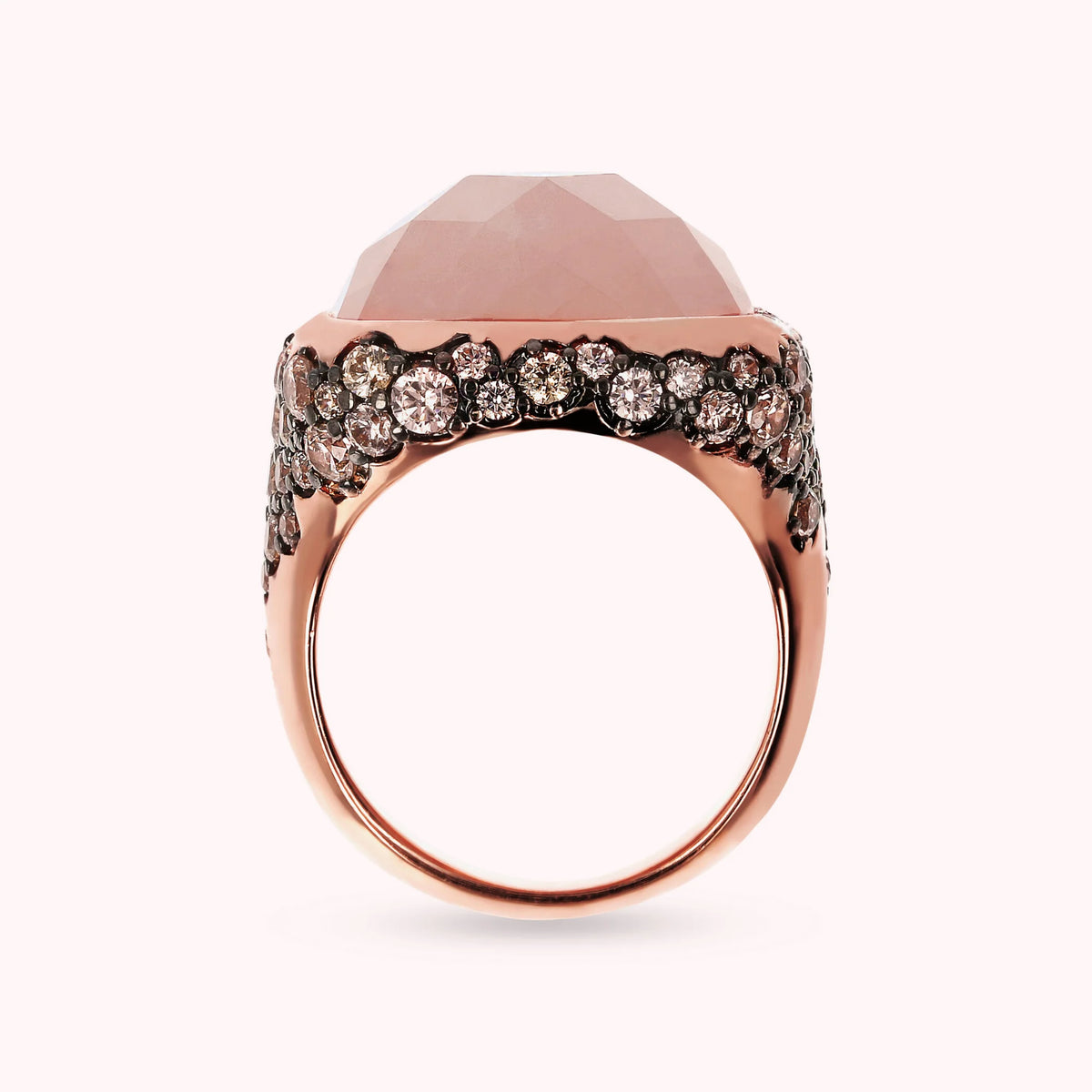 Faceted Square Stone and Pavé Ring