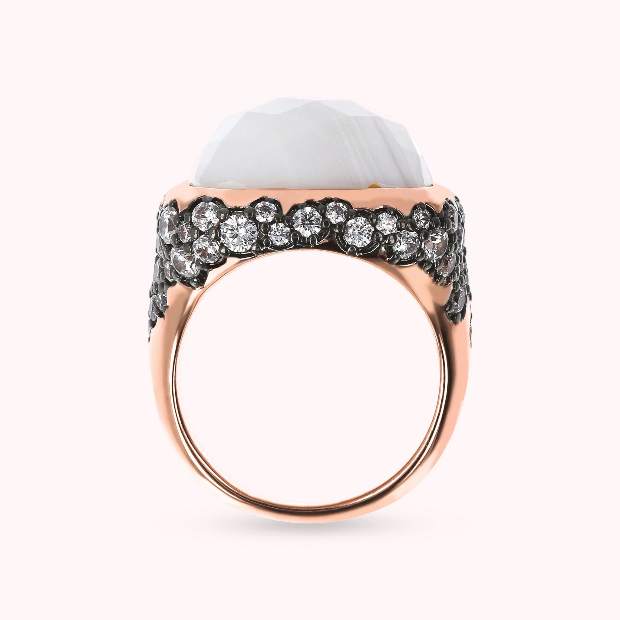 Faceted Square Stone and Pavé Ring